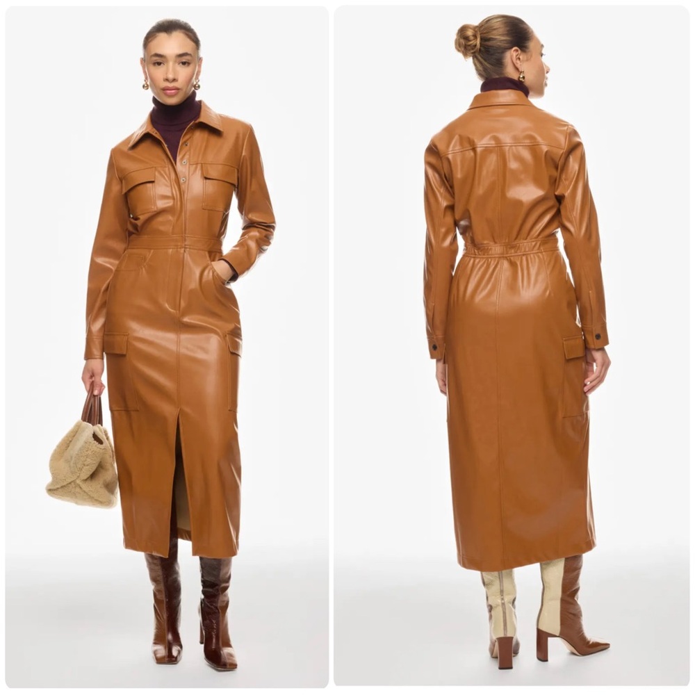 Marissa Webb front slit leather shirt dress